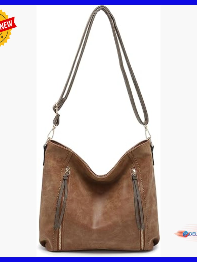 Vegan Leather Hobo Bag 3 Compartments Crossbody Shoulder Purse Work Travel